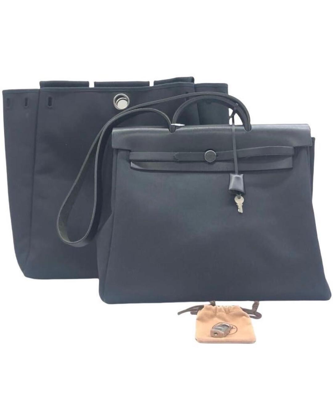 HERMES Черная тканевая сумка с короткими ручками, фото 4