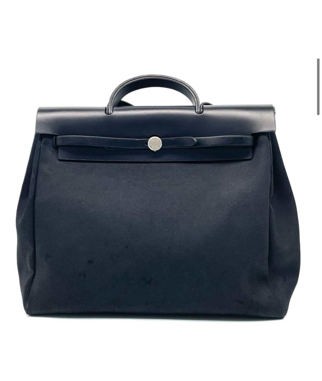 HERMES Черная тканевая сумка с короткими ручками, фото 5