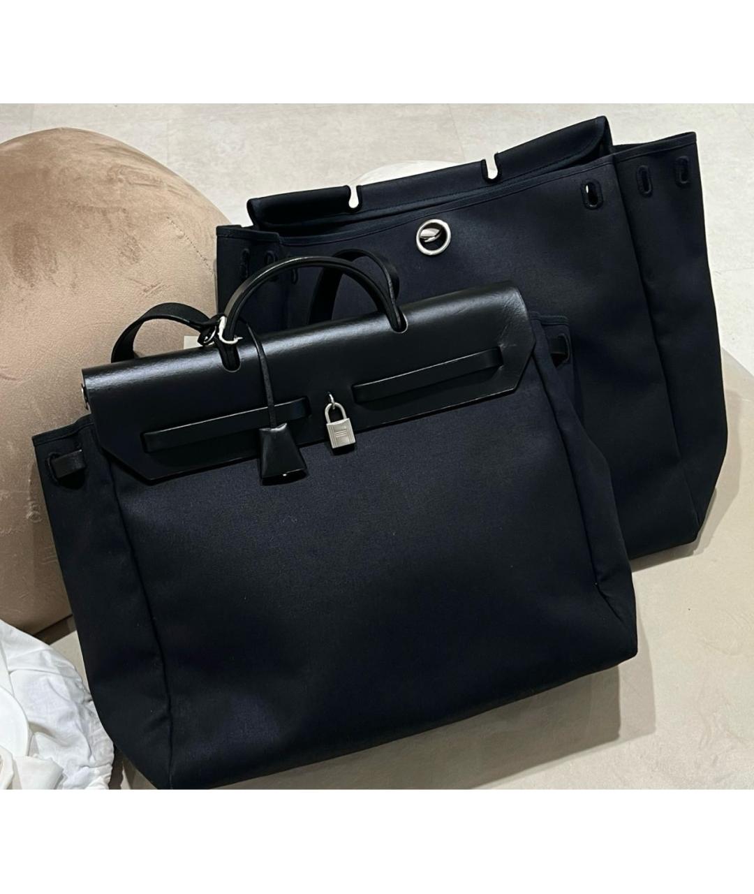 HERMES Черная тканевая сумка с короткими ручками, фото 2