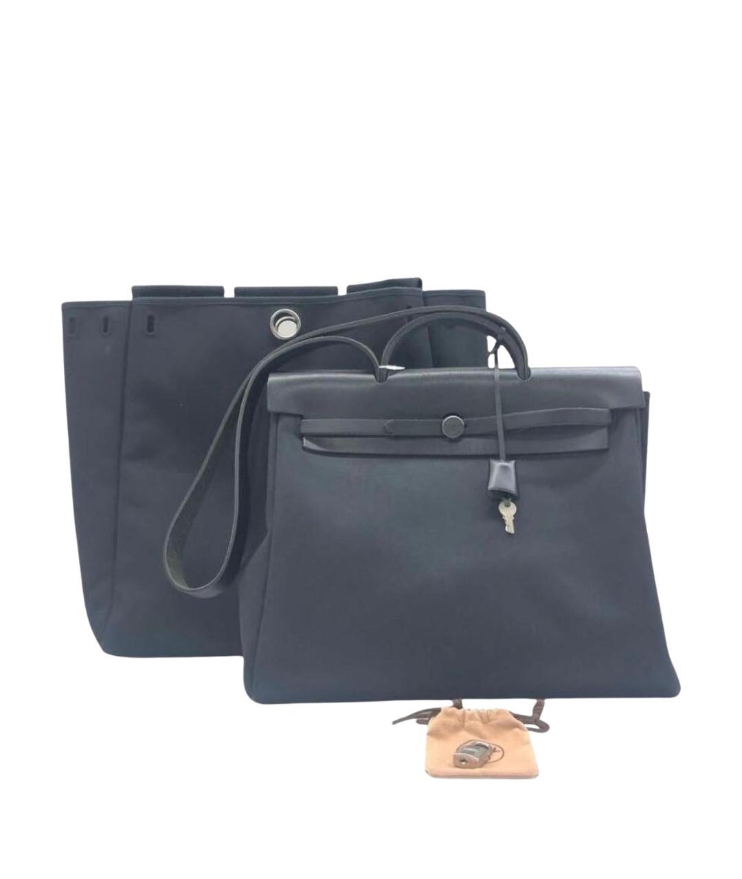 HERMES Черная тканевая сумка с короткими ручками, фото 1