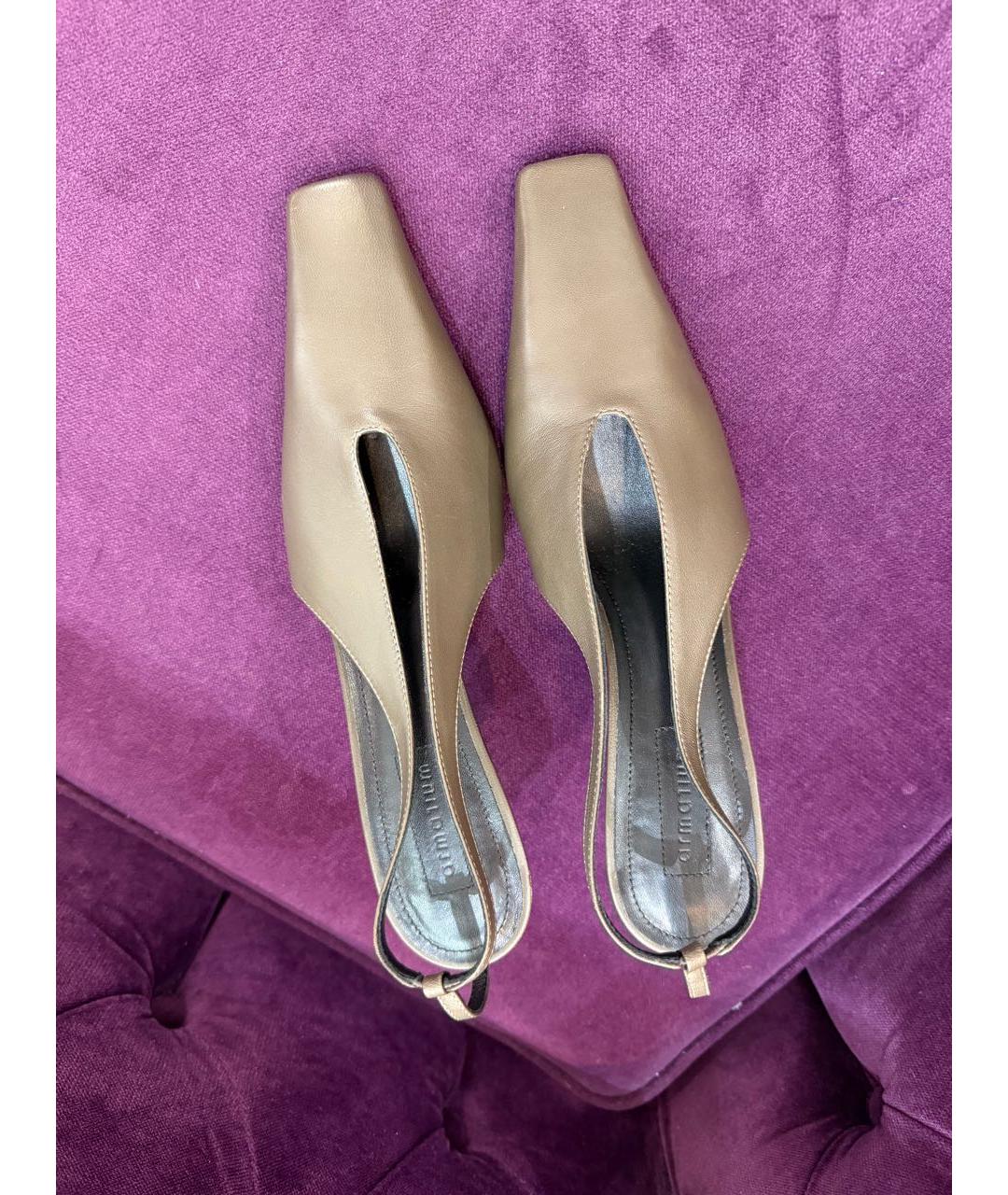 ARMARIUM Хаки кожаные лодочки на низком каблуке, фото 3