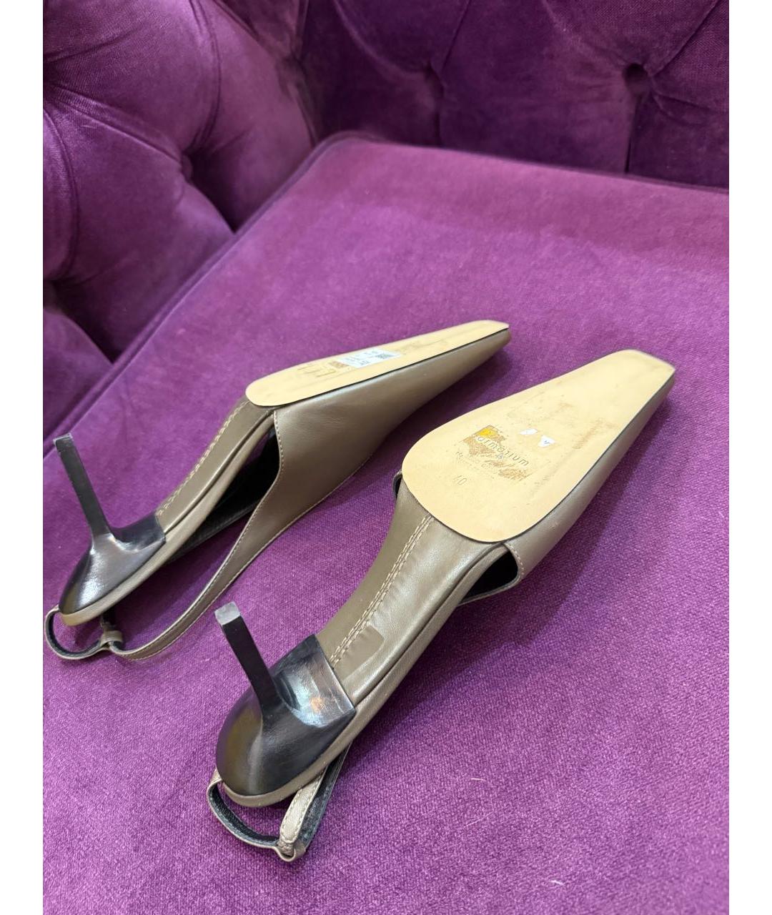 ARMARIUM Хаки кожаные лодочки на низком каблуке, фото 5