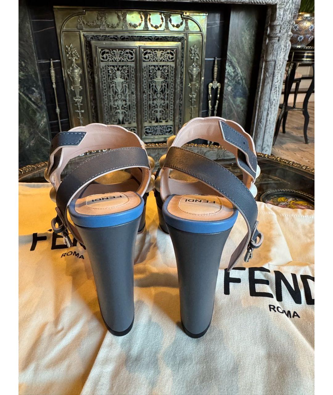 FENDI Черные кожаные босоножки, фото 4