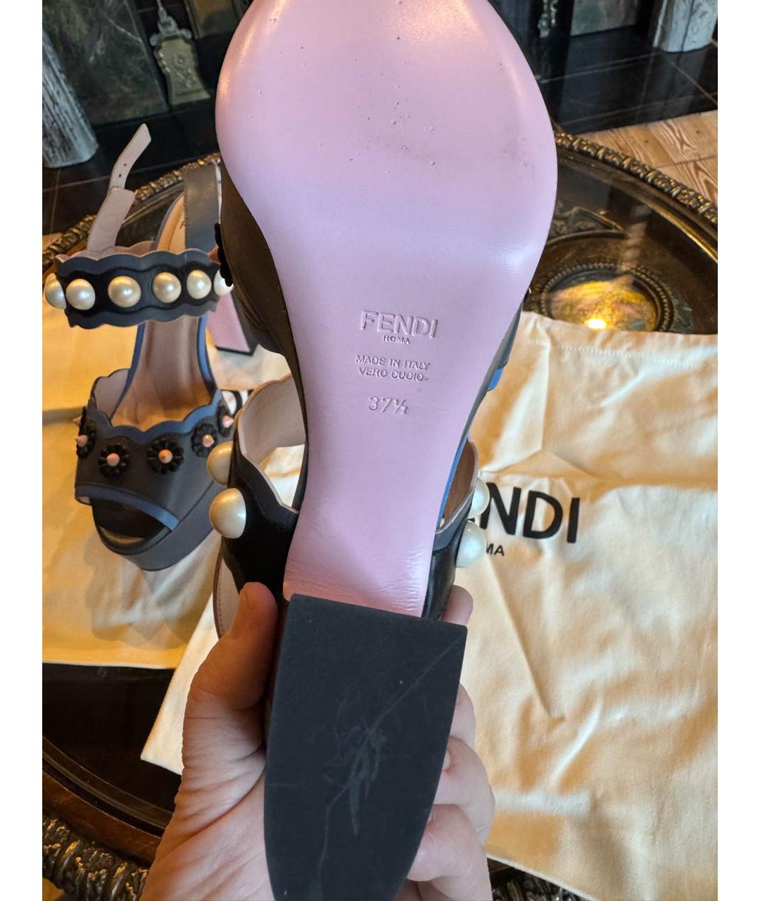FENDI Черные кожаные босоножки, фото 7