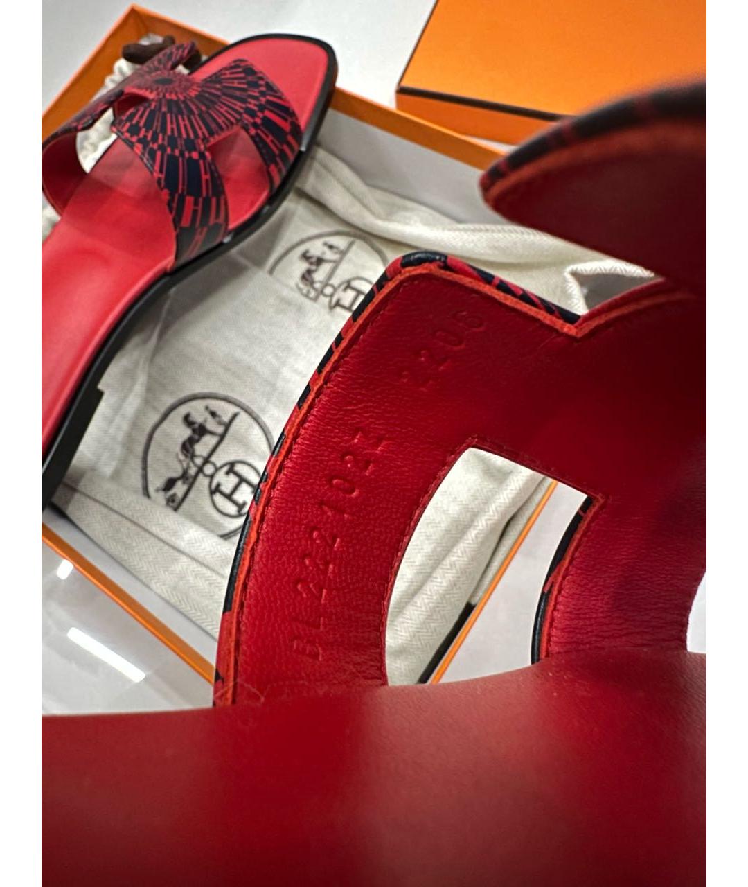 HERMES Красные кожаные шлепанцы, фото 4