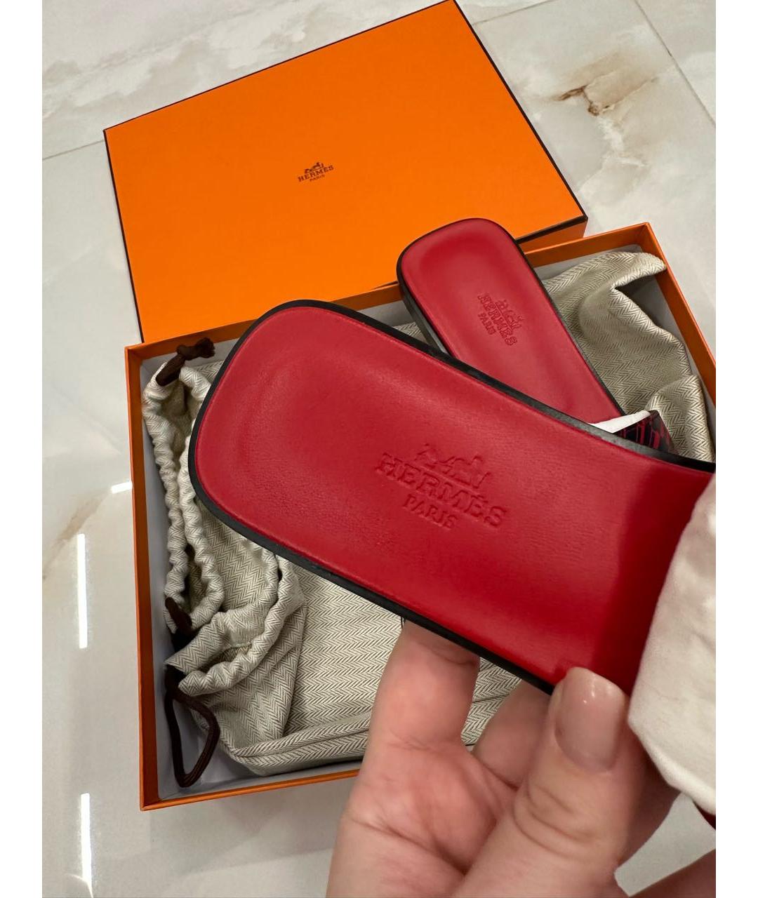 HERMES Красные кожаные шлепанцы, фото 2