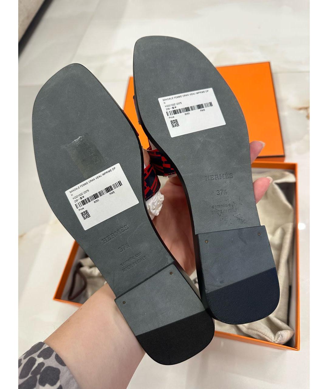 HERMES Красные кожаные шлепанцы, фото 3