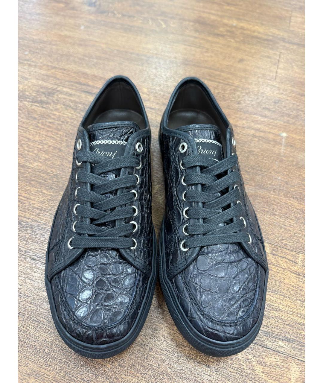 BRIONI Черные низкие кроссовки / кеды из экзотической кожи, фото 3