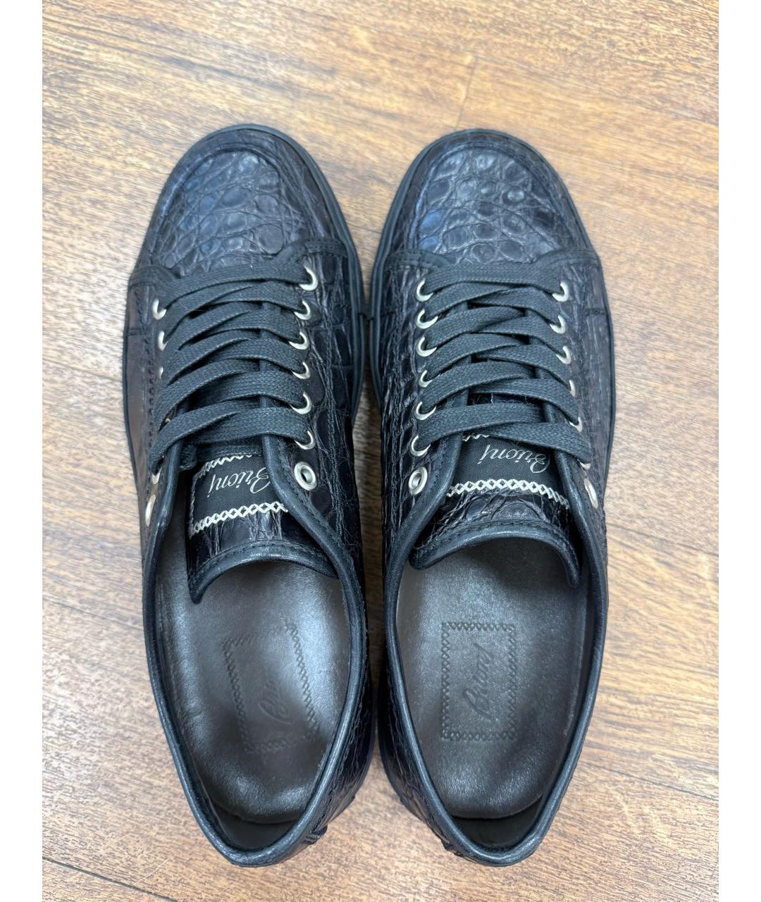 BRIONI Черные низкие кроссовки / кеды из экзотической кожи, фото 4