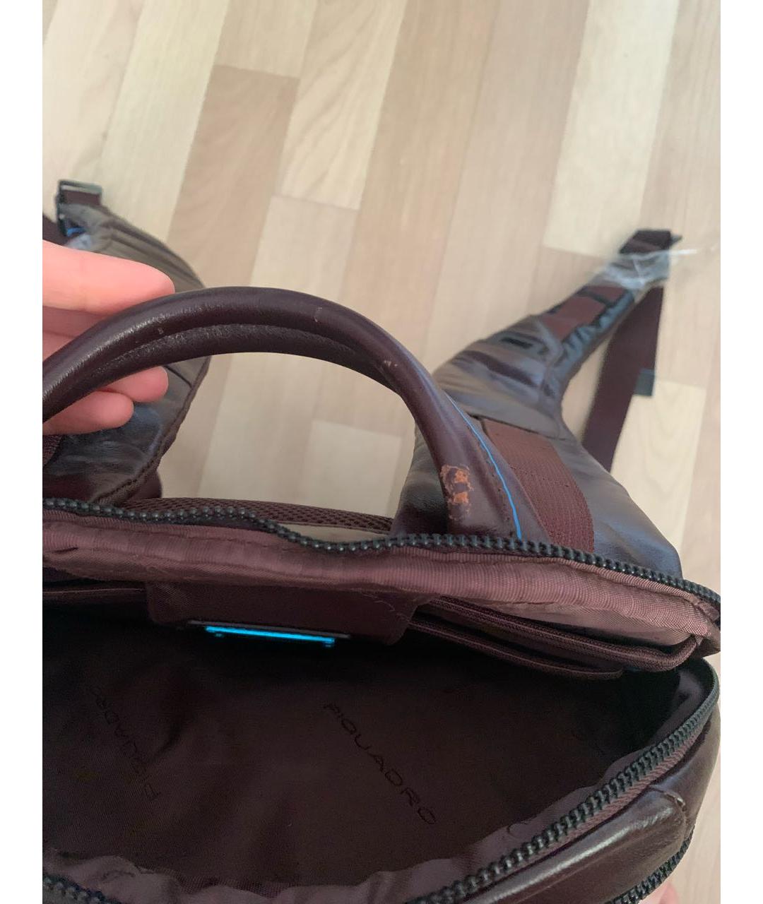 PIQUADRO Коричневый кожаный рюкзак, фото 5