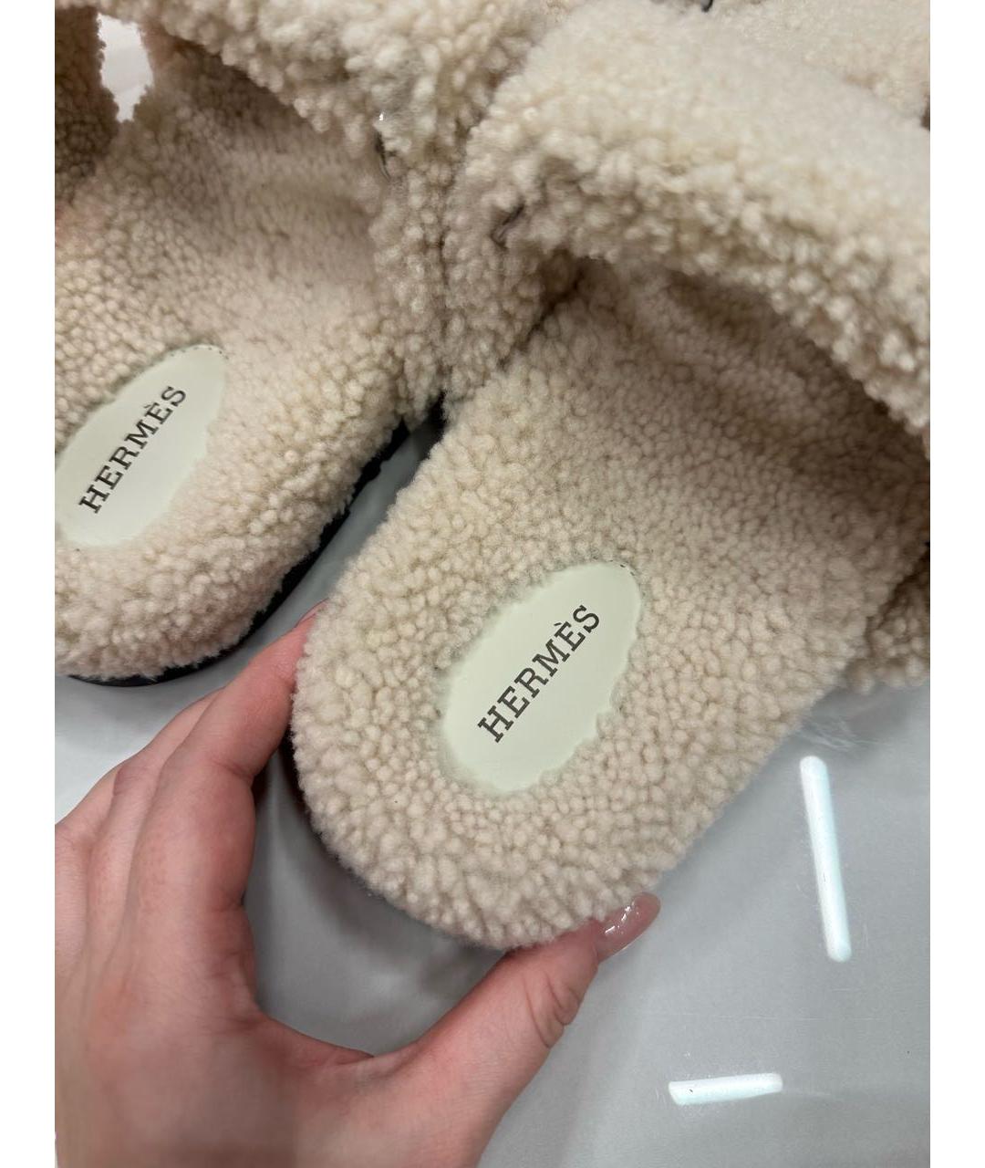 HERMES Бежевые шлепанцы, фото 7