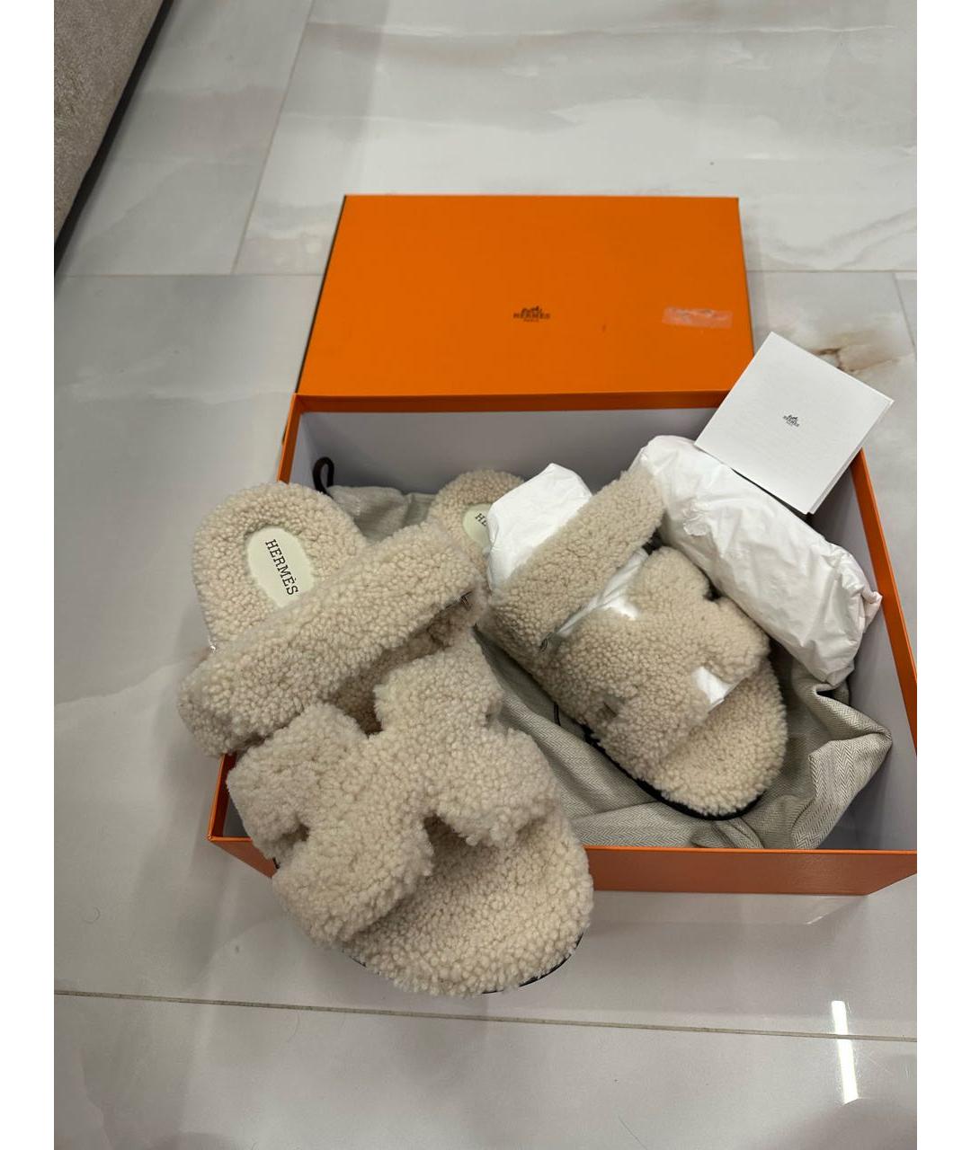 HERMES Бежевые шлепанцы, фото 2