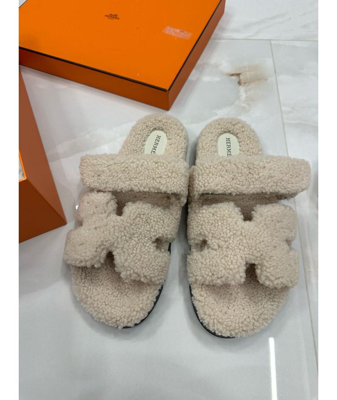 HERMES Бежевые шлепанцы, фото 3