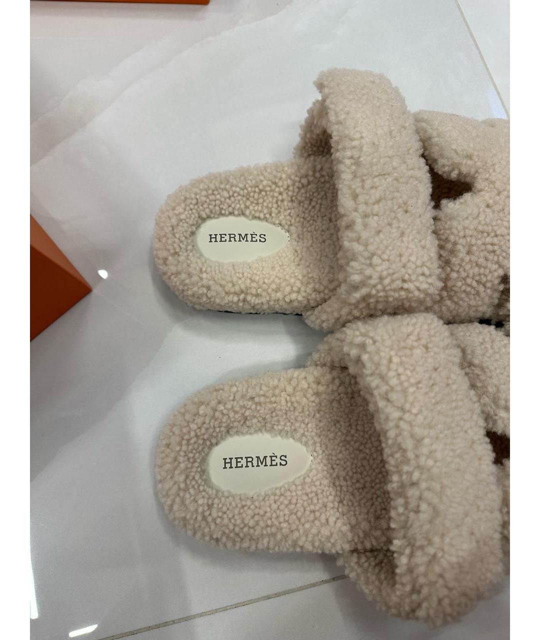 HERMES Бежевые шлепанцы, фото 4