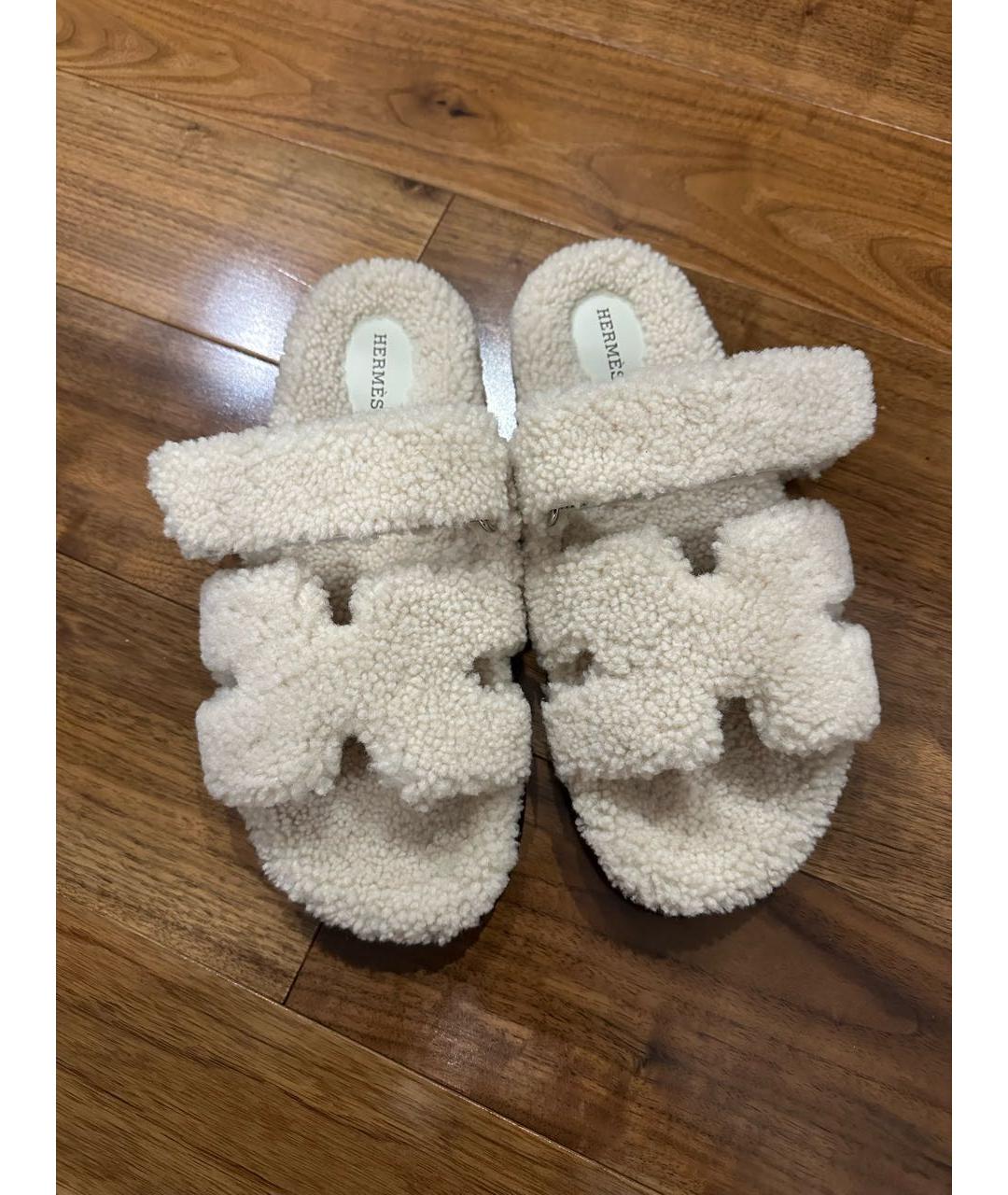 HERMES Бежевые шлепанцы, фото 8
