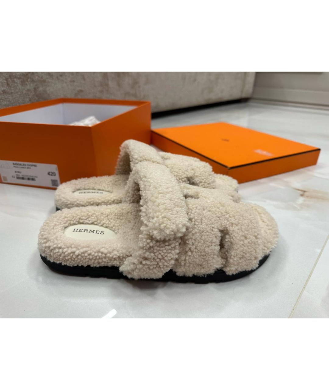 HERMES Бежевые шлепанцы, фото 9