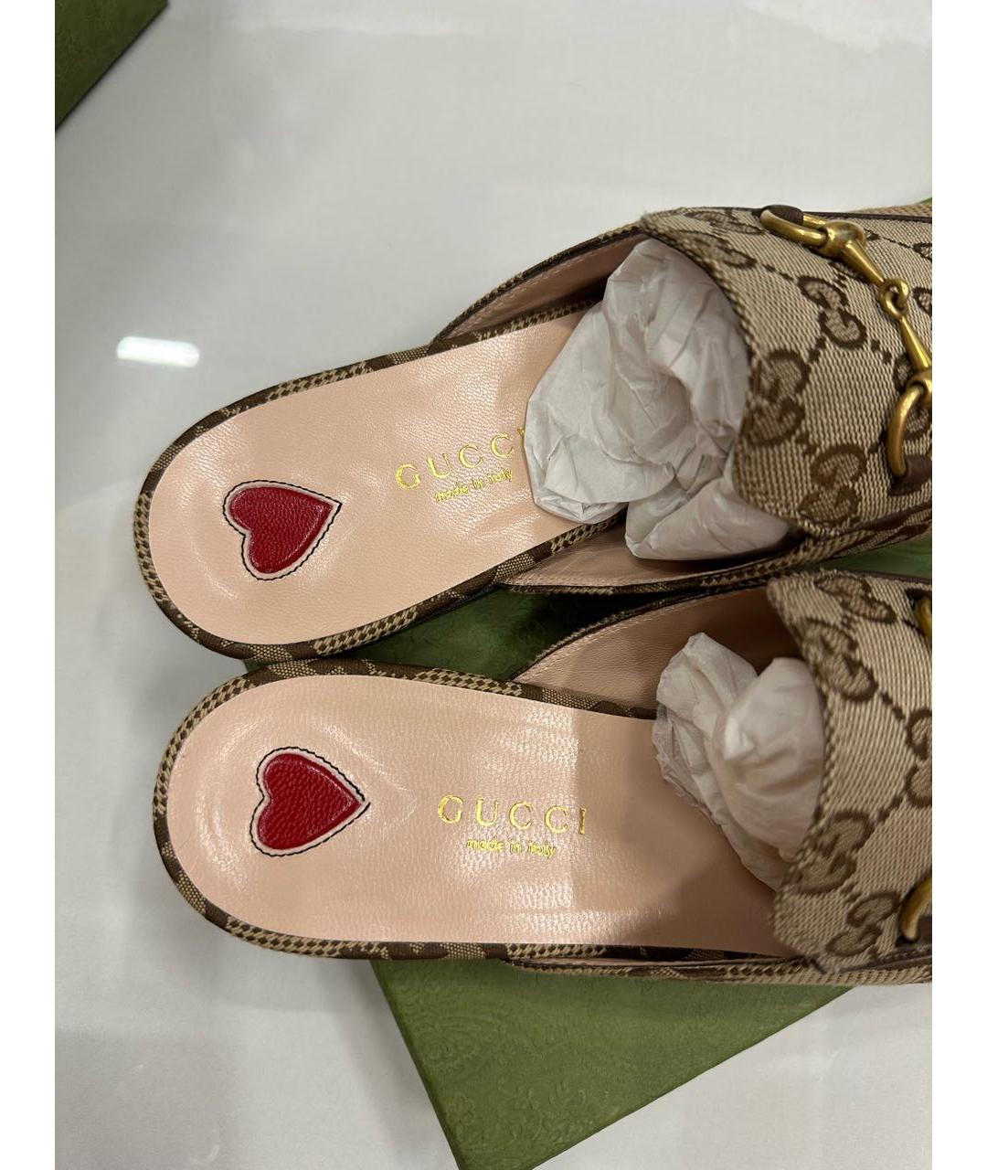 GUCCI Бежевые текстильные мюли, фото 3