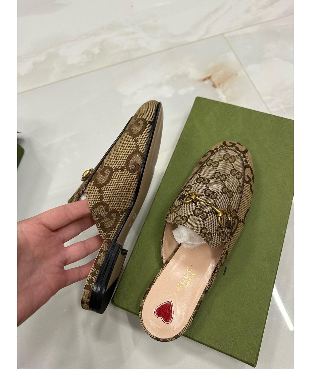 GUCCI Бежевые текстильные мюли, фото 5