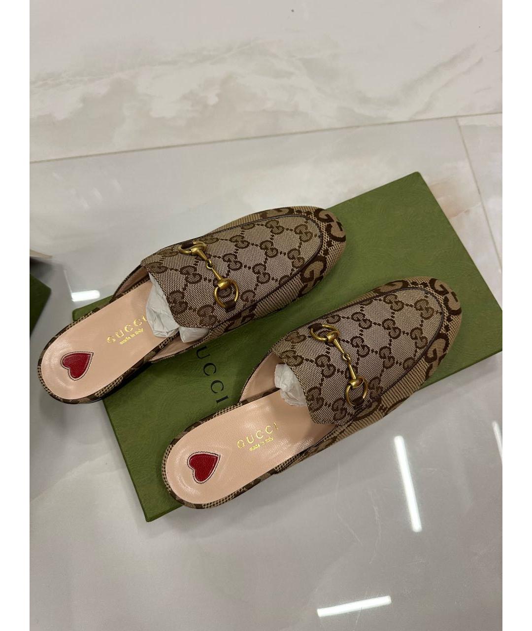 GUCCI Бежевые текстильные мюли, фото 7