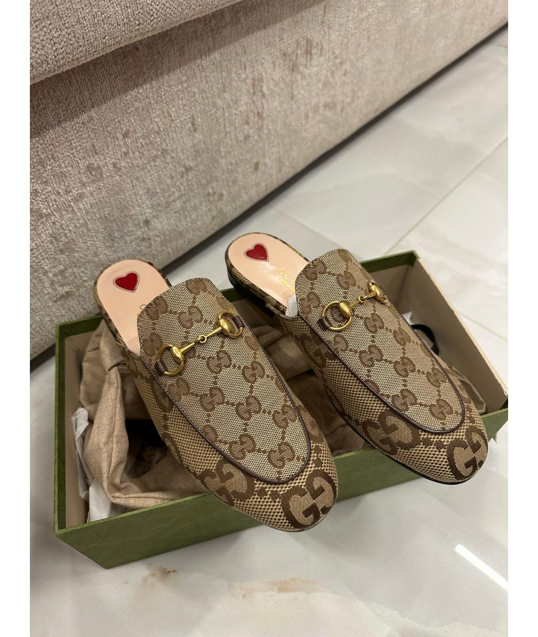 GUCCI Бежевые текстильные мюли, фото 2