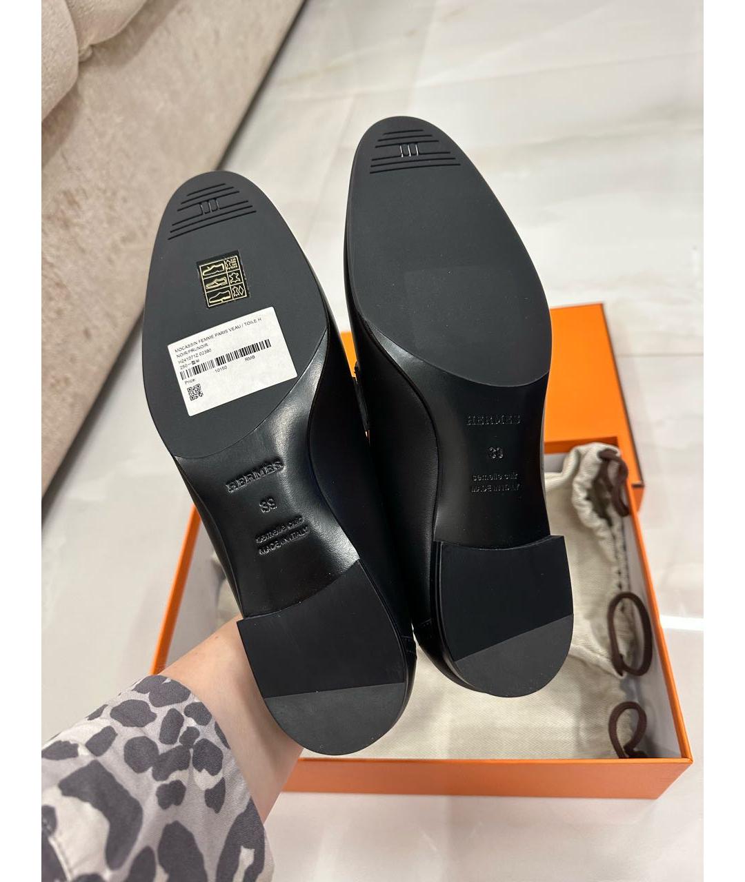 HERMES Черные кожаные лоферы, фото 6