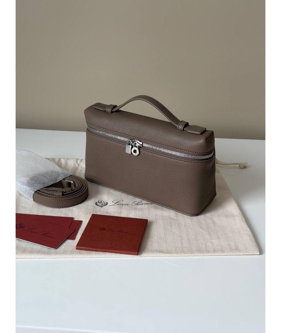 LORO PIANA Коричневая кожаная сумка с короткими ручками, фото 2