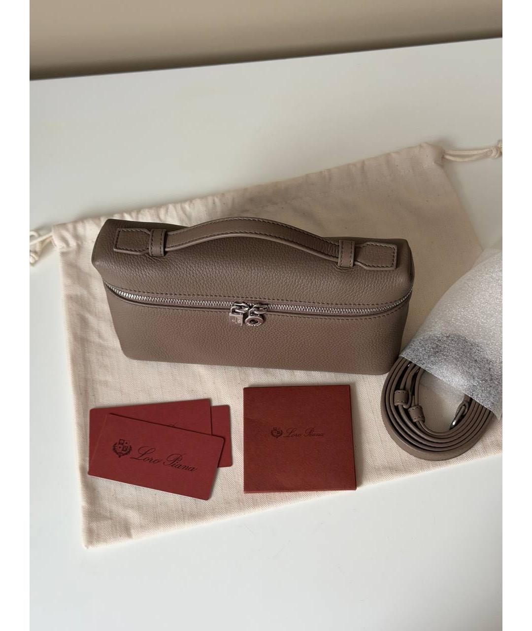 LORO PIANA Коричневая кожаная сумка с короткими ручками, фото 3