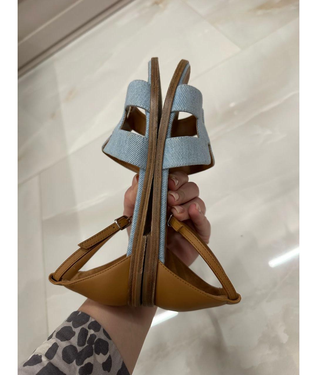 HERMES Голубые текстильные сандалии, фото 6