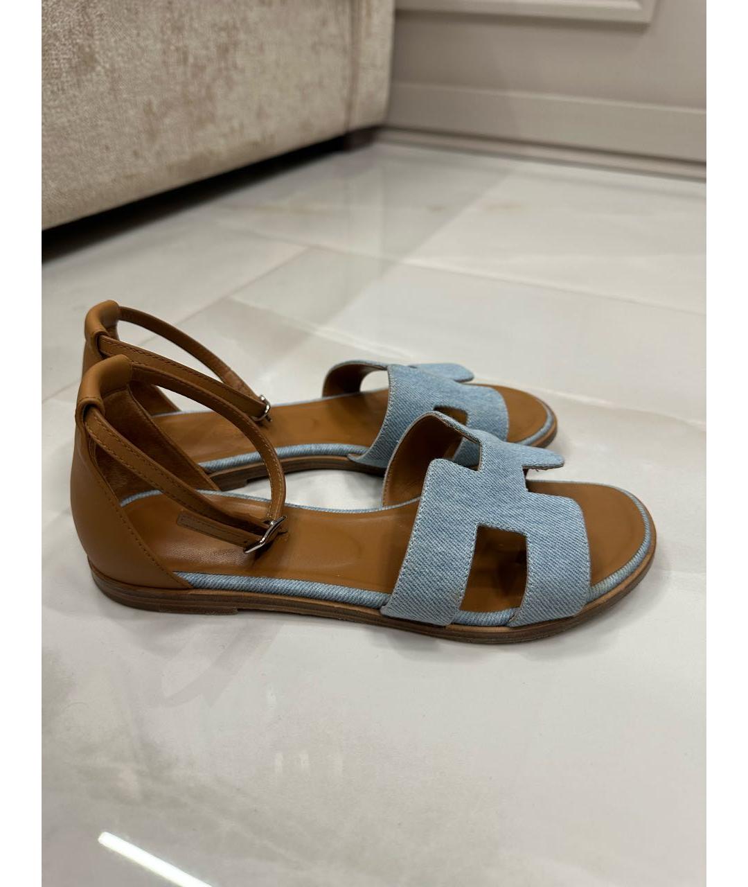 HERMES Голубые текстильные сандалии, фото 9