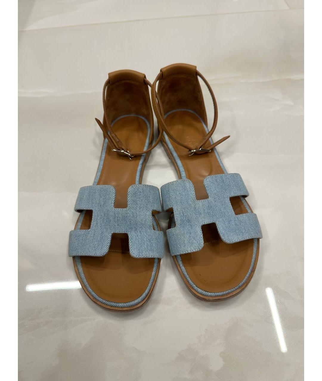 HERMES Голубые текстильные сандалии, фото 2
