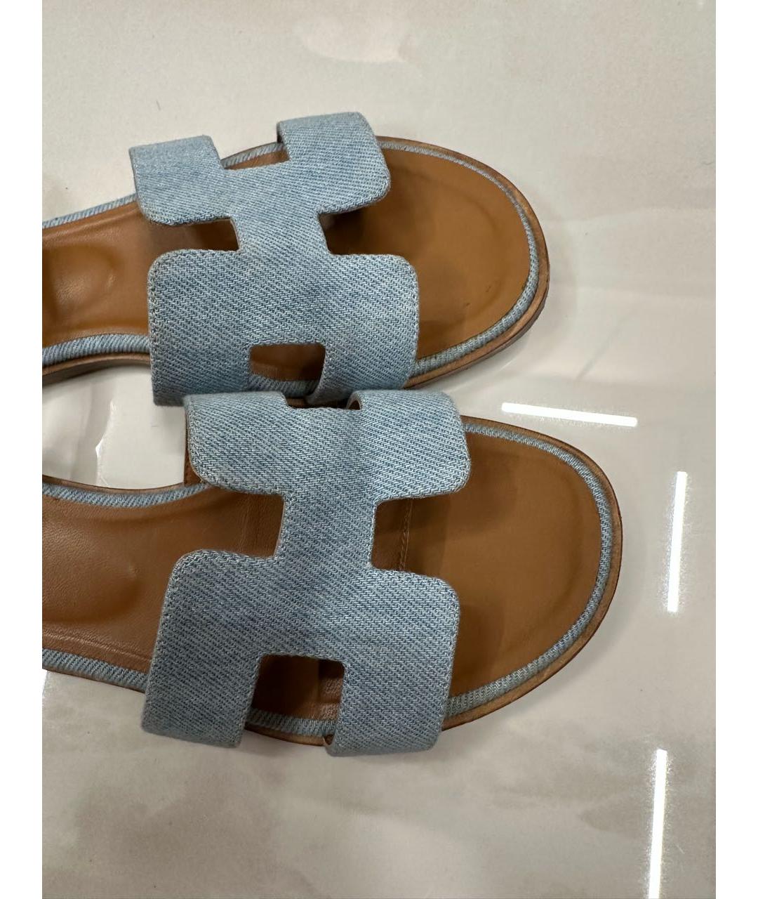 HERMES Голубые текстильные сандалии, фото 5
