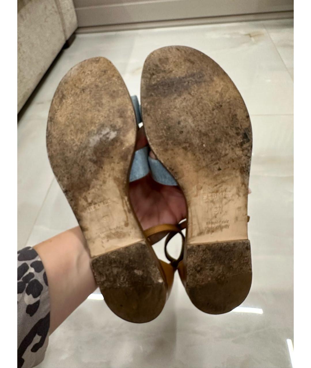 HERMES Голубые текстильные сандалии, фото 4