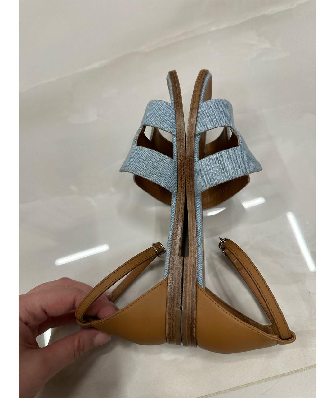 HERMES Голубые текстильные сандалии, фото 7