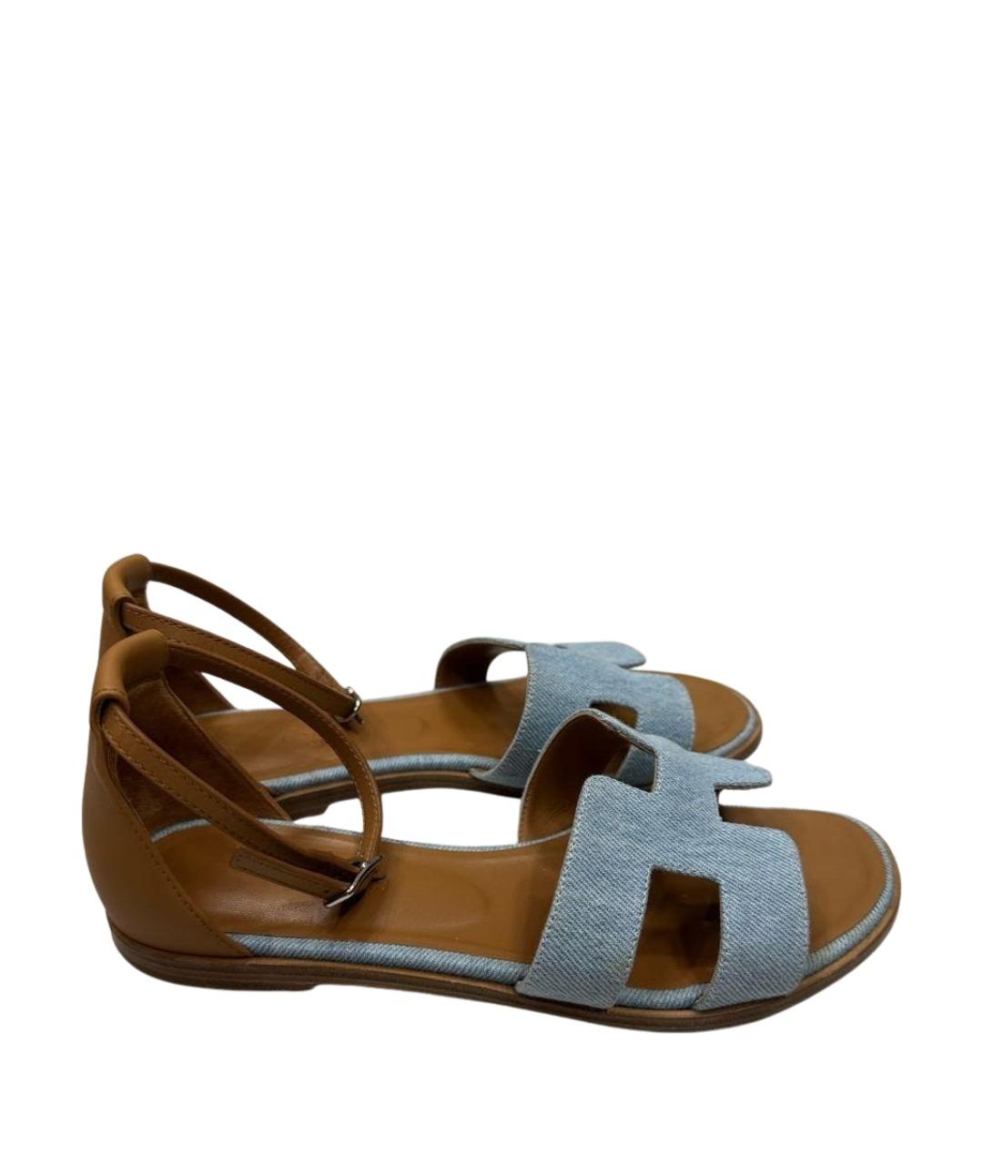 HERMES Голубые текстильные сандалии, фото 1