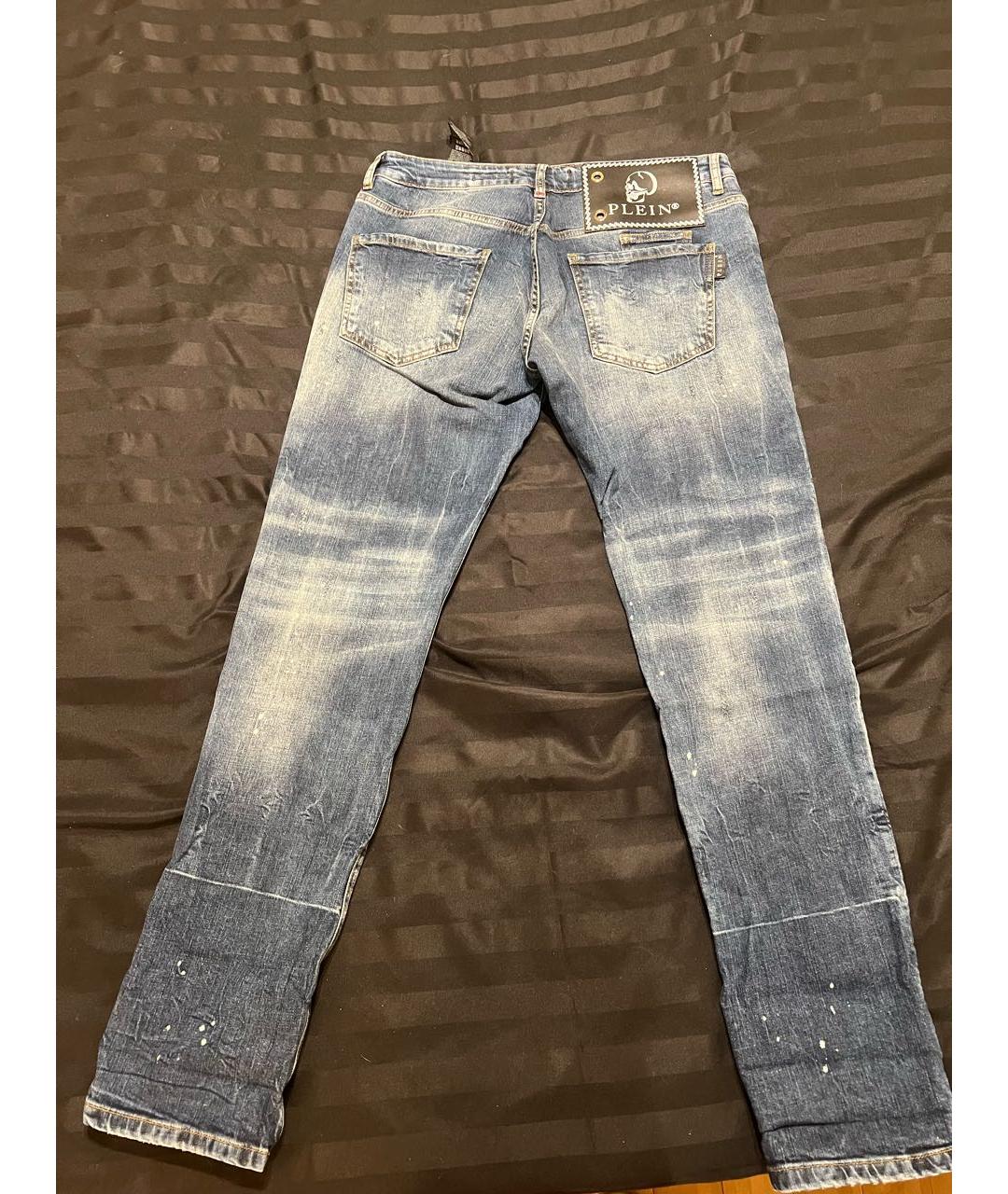 PHILIPP PLEIN Синие хлопко-эластановые прямые джинсы, фото 2