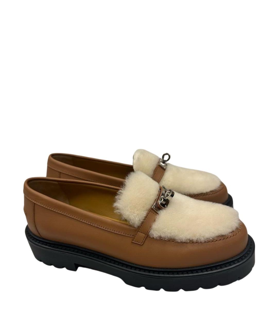 HERMES Коричневые кожаные лоферы, фото 1