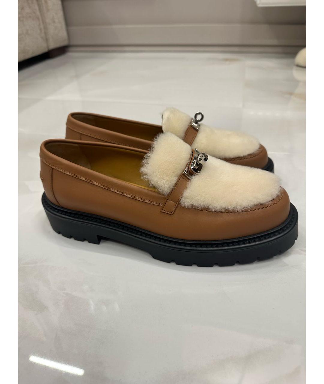 HERMES Коричневые кожаные лоферы, фото 9