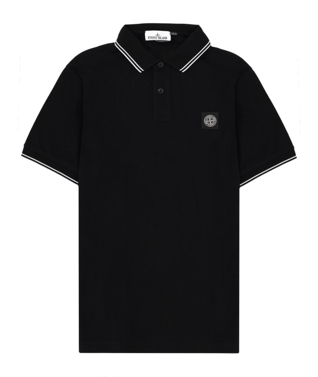 STONE ISLAND Черное хлопковое поло с коротким рукавом, фото 1