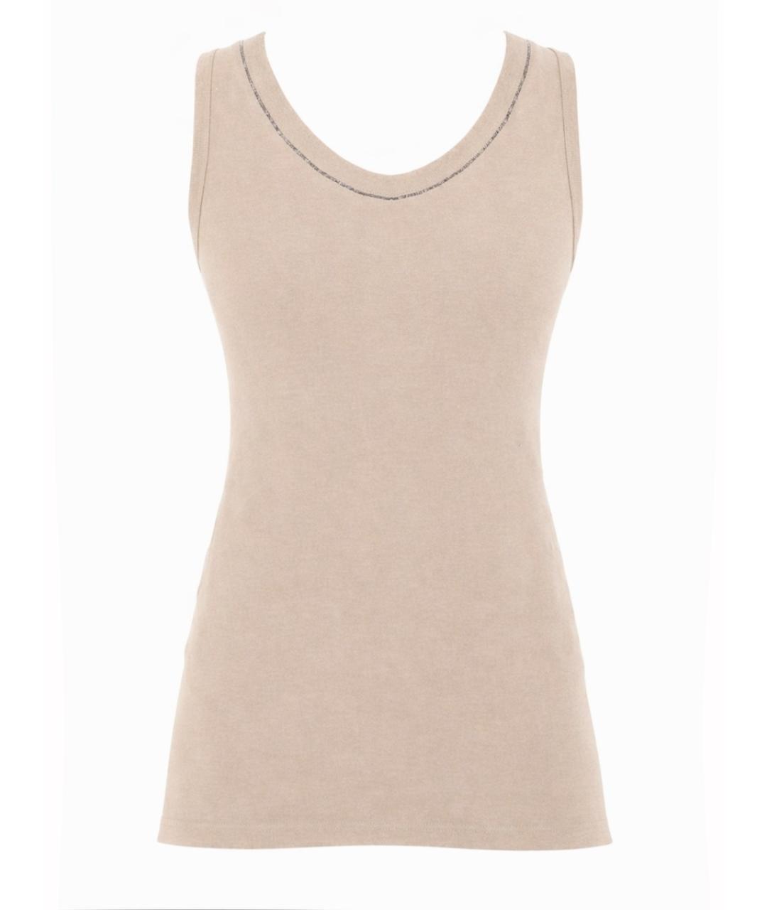 BRUNELLO CUCINELLI Бежевая хлопковая майка, фото 3