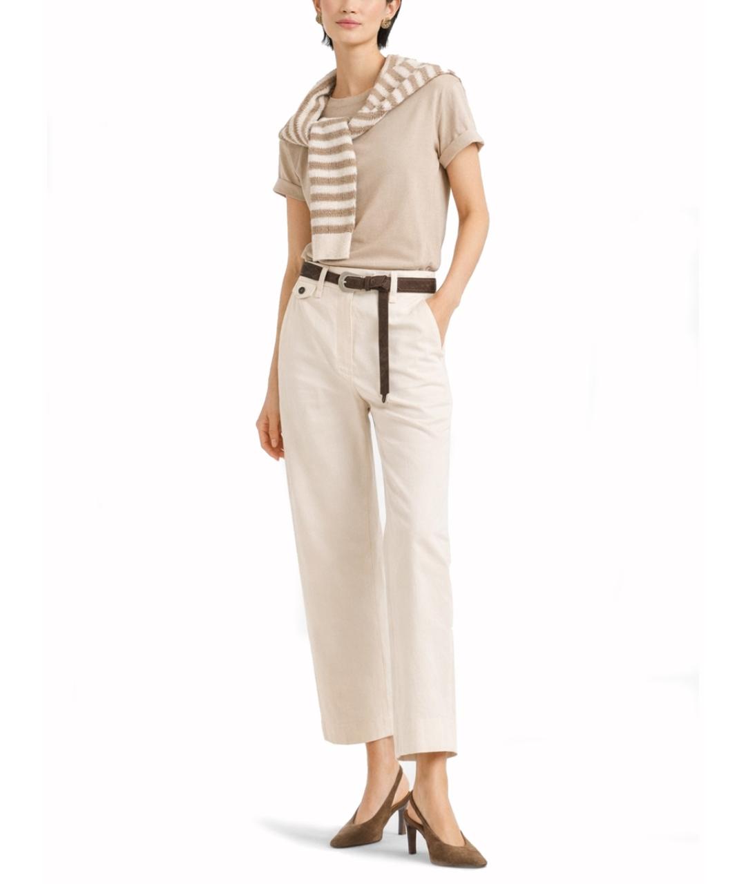 BRUNELLO CUCINELLI Бежевая хлопковая футболка, фото 2