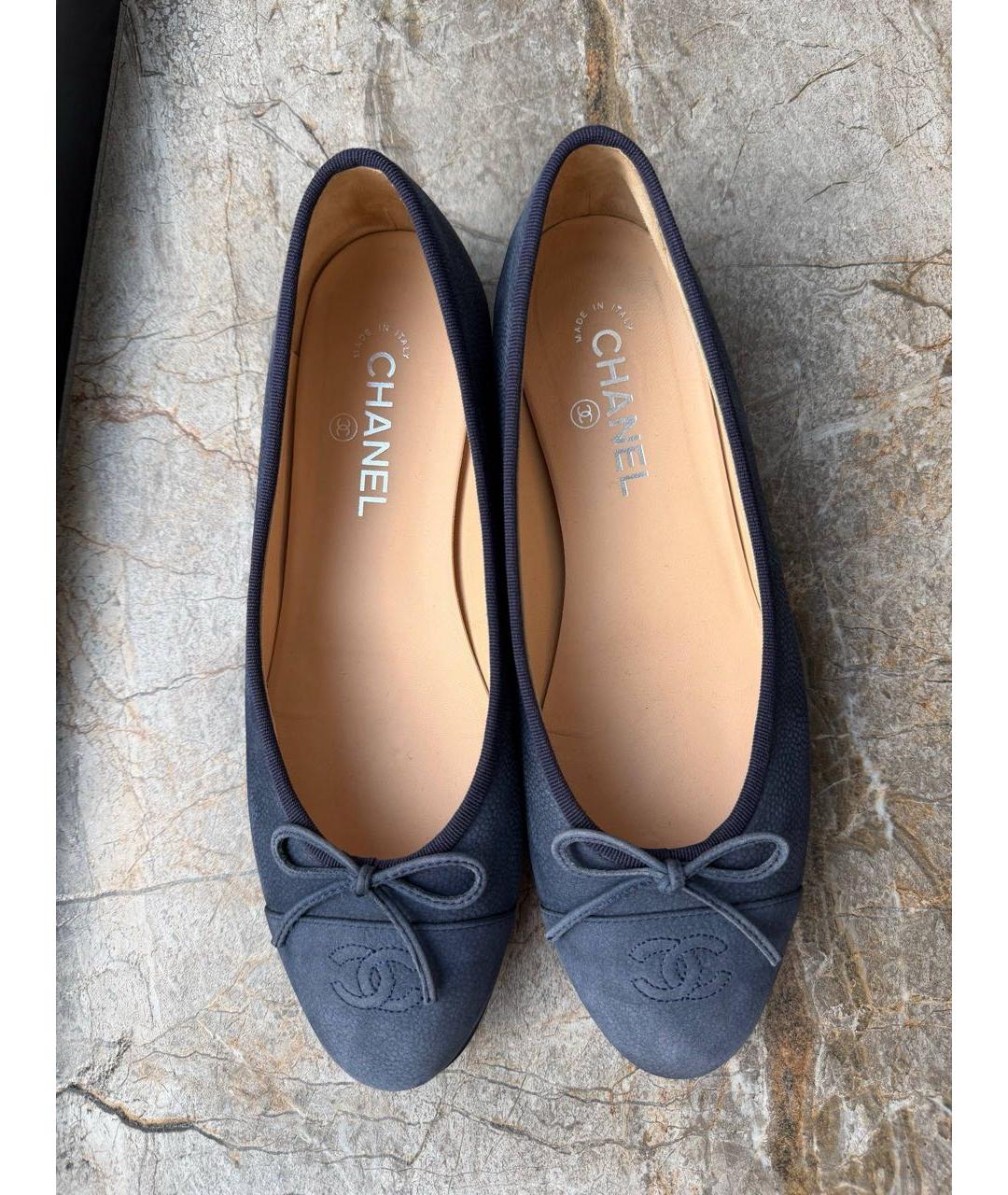 CHANEL Темно-синие нубуковые балетки, фото 3
