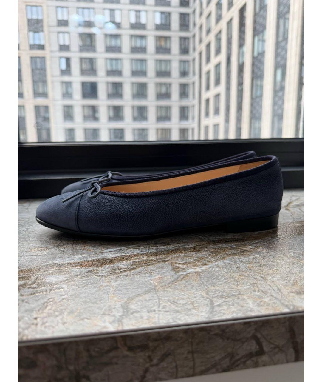 CHANEL Темно-синие нубуковые балетки, фото 6