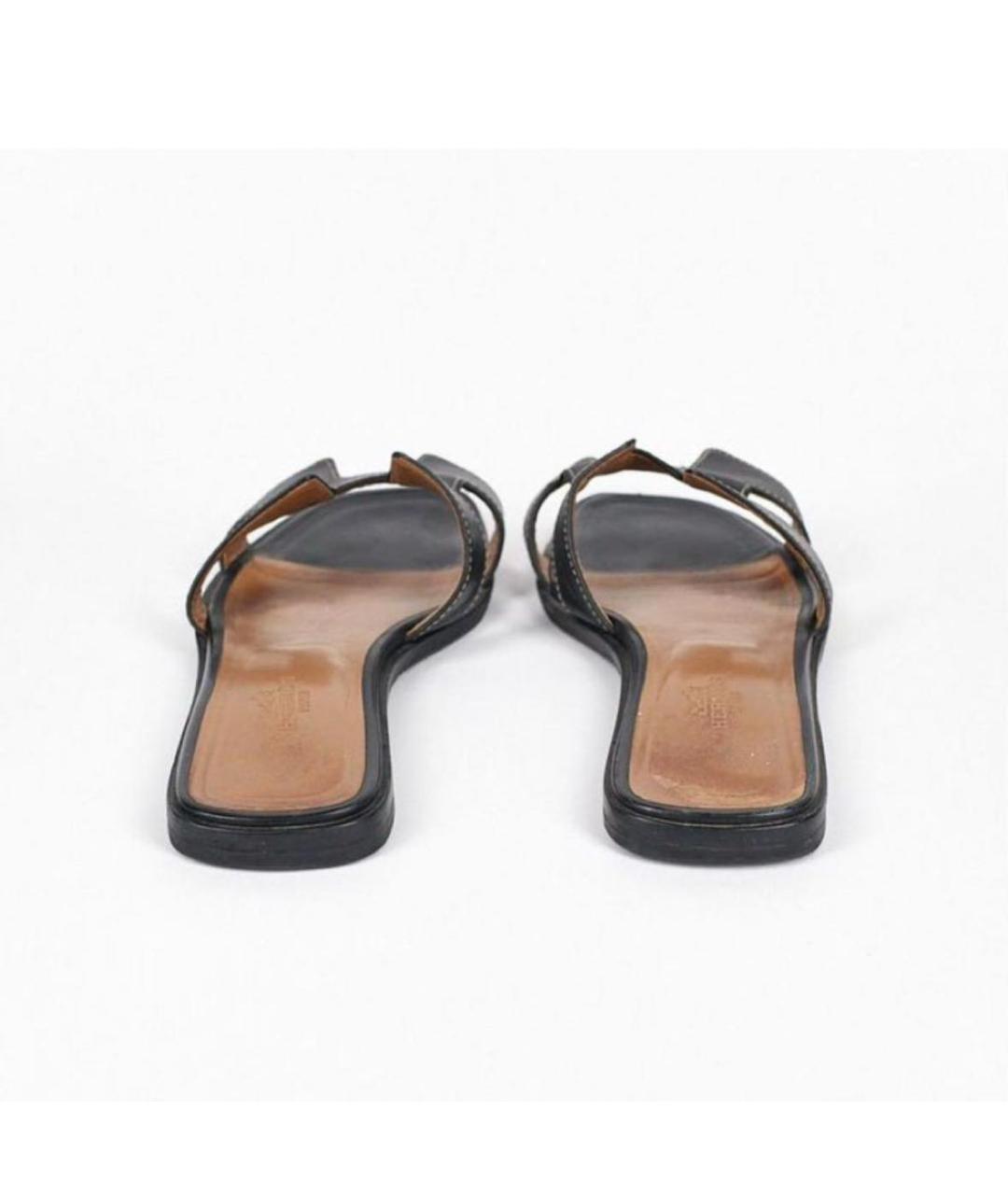 HERMES Черные кожаные шлепанцы, фото 4