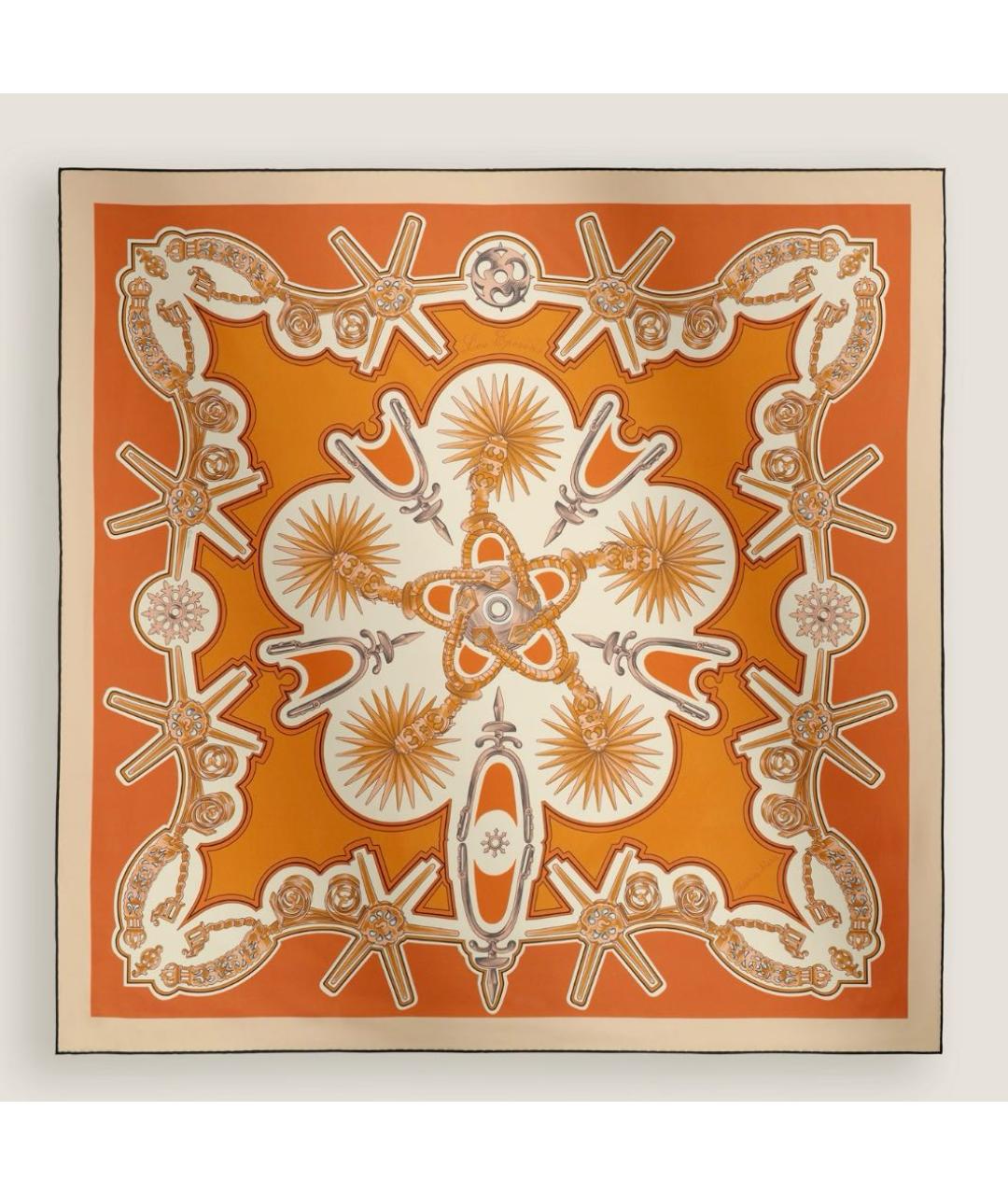 HERMES Оранжевый шелковый платок, фото 3