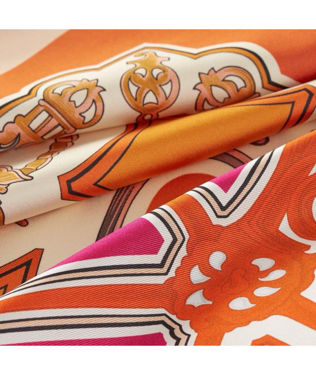 HERMES Оранжевый шелковый платок, фото 5
