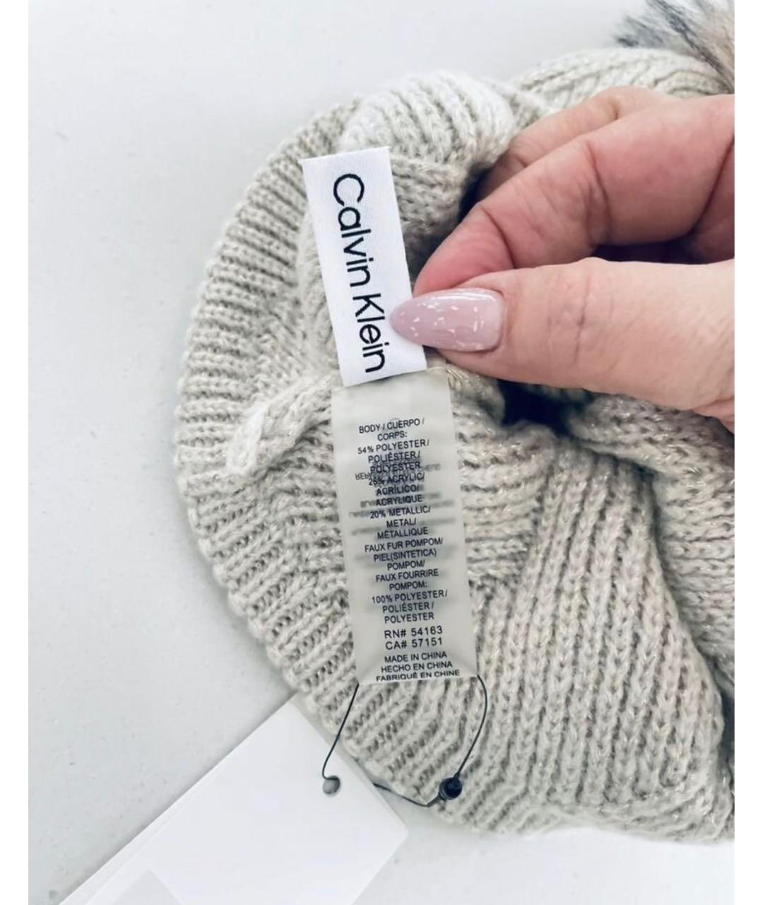 CALVIN KLEIN Бежевая синтетическая шапка, фото 7