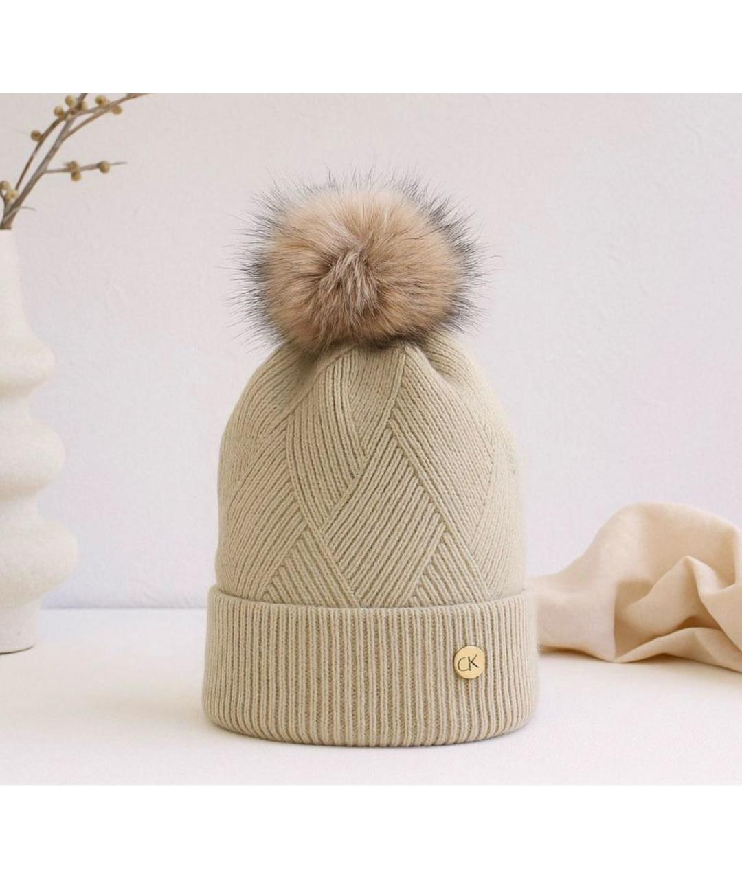 CALVIN KLEIN Бежевая синтетическая шапка, фото 8