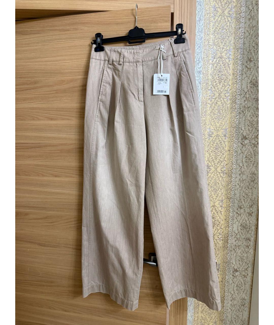 PESERICO Бежевые хлопковые брюки широкие, фото 7