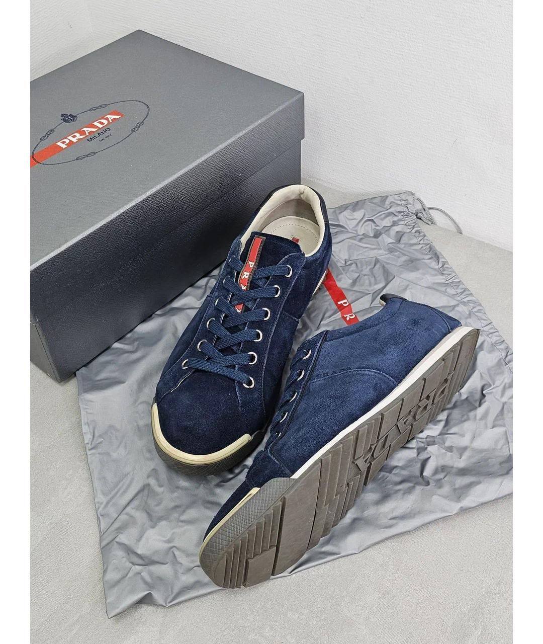 PRADA Синие замшевые низкие кроссовки / кеды, фото 7