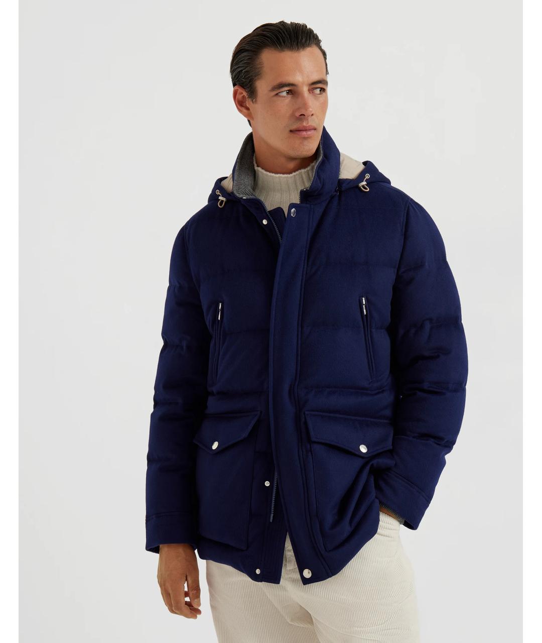 BRUNELLO CUCINELLI Синий шерстяной пуховик, фото 5